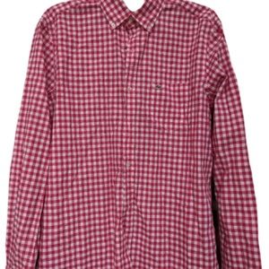 Lacoste Men’s Shirt Long sleeved Cotton Button up Pink and White Gingham Sz 44